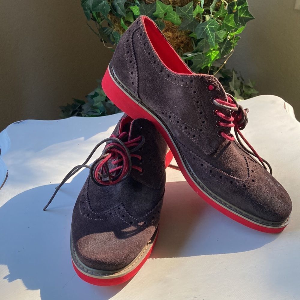 Stylish Brown and Red Men's Suede Leather Oxfords.